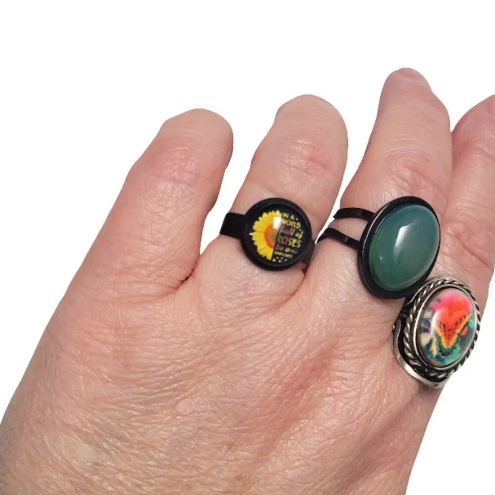 Stylish Black Sunflower Ring Handmade NWT